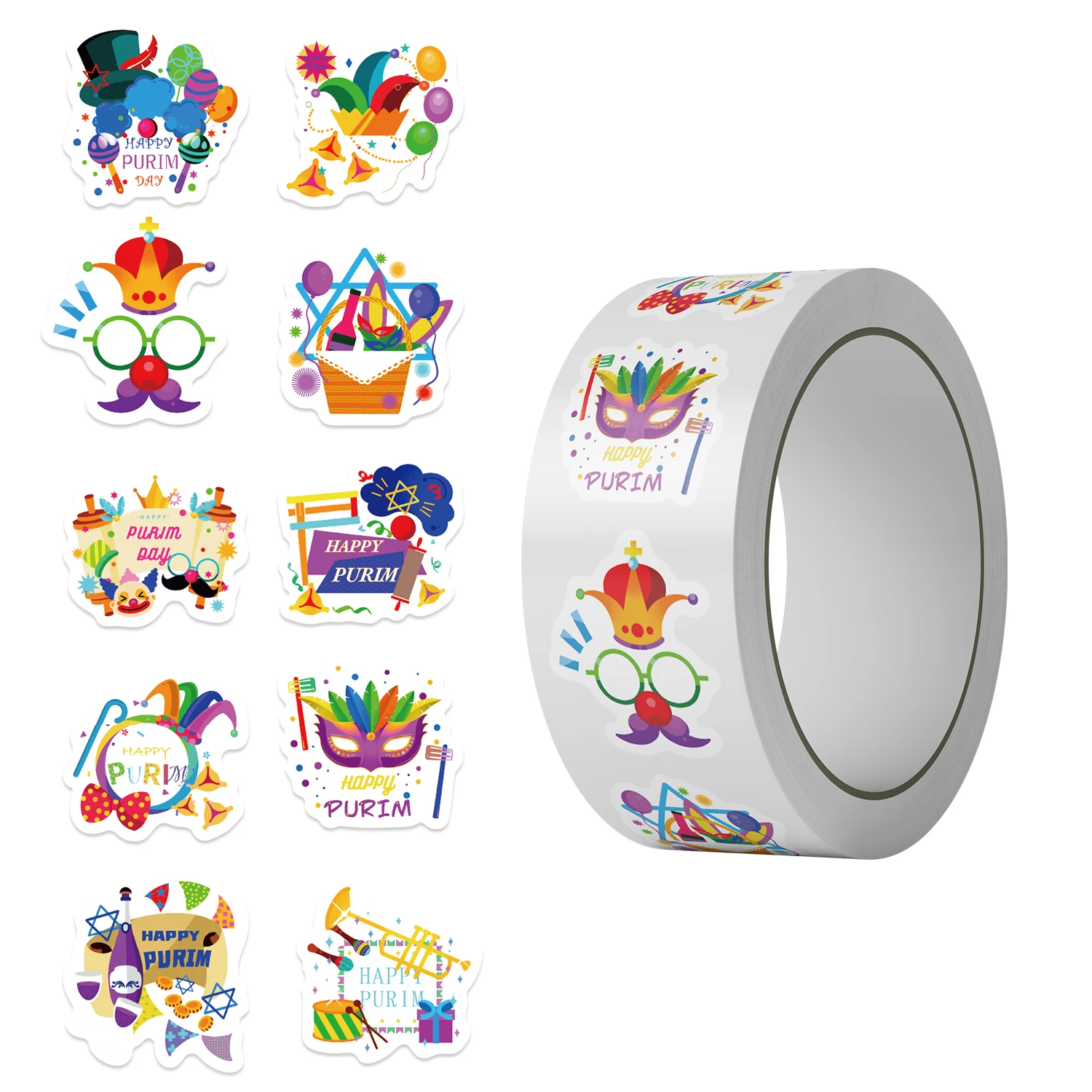 500pcs Purim Jewish Stickers Roll Vinyl Stickers Scrapbook Journaling Laptop Bumper Skateboard Water Bottles Computer Phone