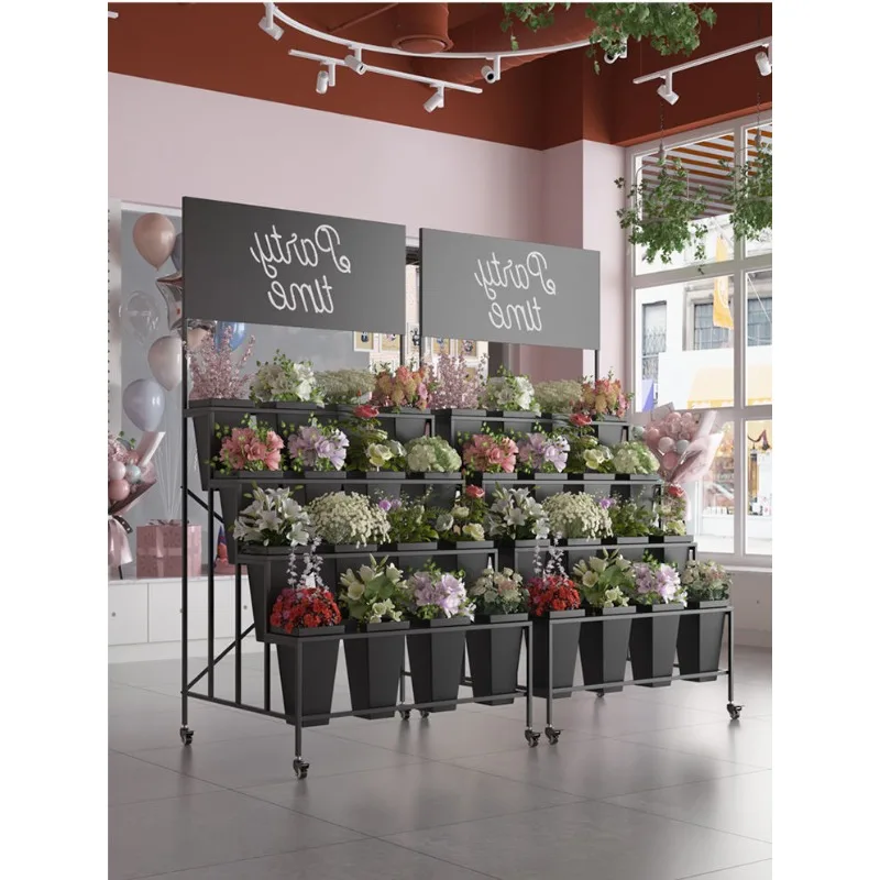 

Large square bucket flower shop multi-layer stand, shop shelf, wrought iron stand