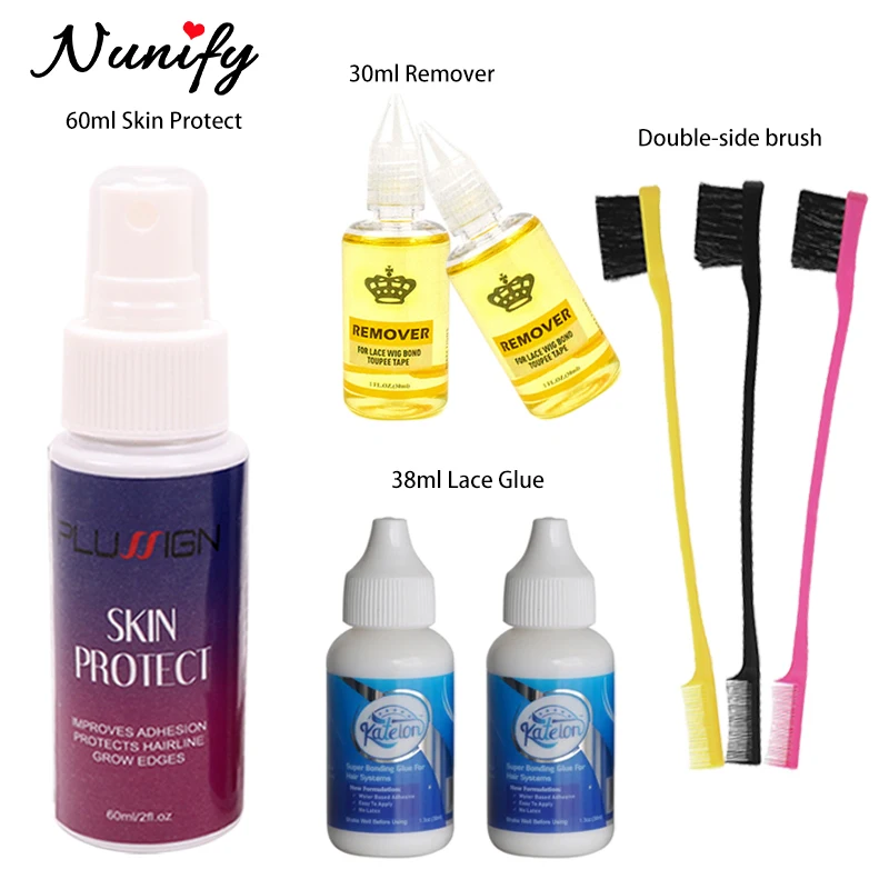 

Hair Bonding Glue Installation Kit For Wigs 4Pcs/set Water Proof Lace Wig Glue & Remover For Lace & Skin Protect & Edge Brushes