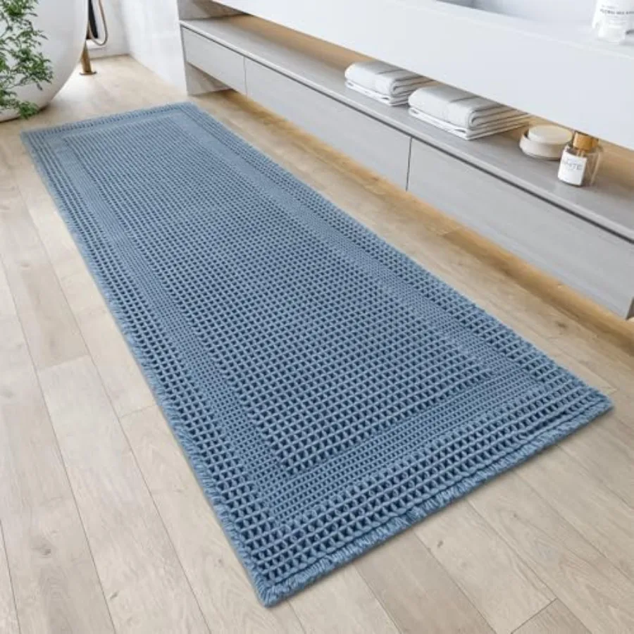 

Waffle Bath-Mat, Absorbent Bath Mats for Bathroom Non Slip, Machine Washable Bathroom Rugs with Tassels Ultra Soft Boho Bath Ru