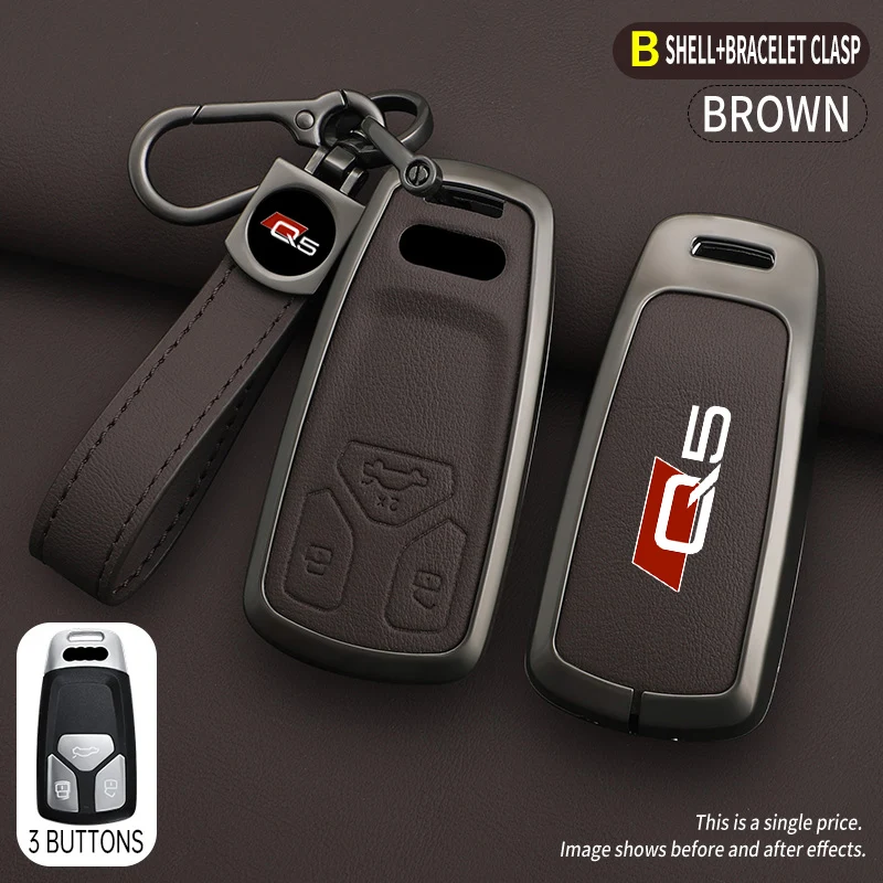 Zinc Alloy Leather Car Key Case Cover Shell For Audi Q5 SQ5 8R FY 2015 2022 2023 Keychain Keyless Auto Accessories