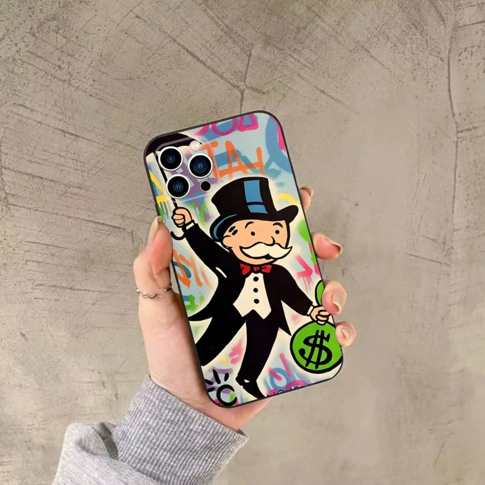 Dollar Alec Monopoly Man Phone Case For iPhone 16,15,14,13,12,11,Plus,Pro Max,XS,X,XR,SE,Mini,8,7 Soft Silicone Black Cover