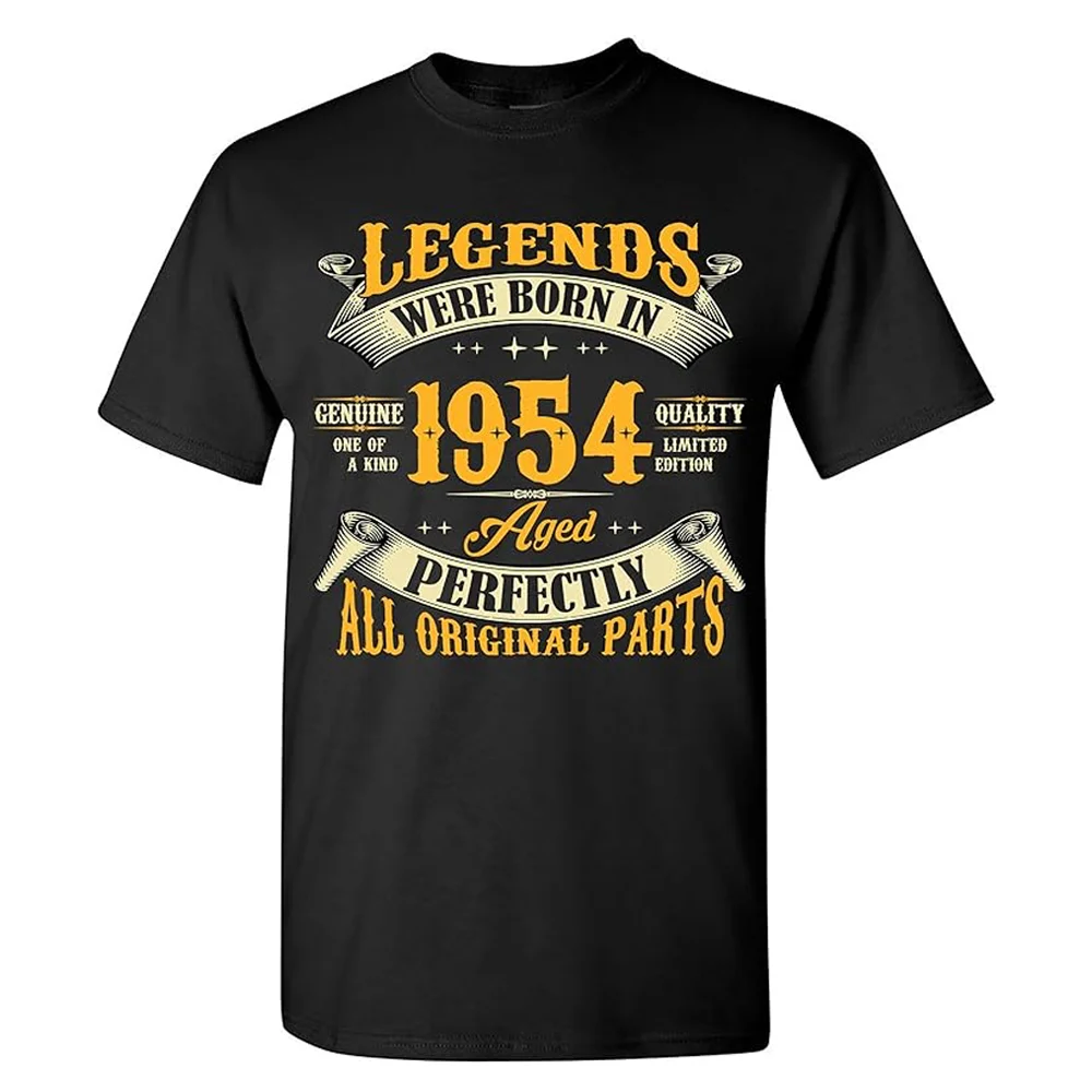 70th Birthday Shirt for Men Legends Were Born in 1954 Vintage 70 Years Old T-Shirt 100% Cotton Short Sleeve Tops Tees