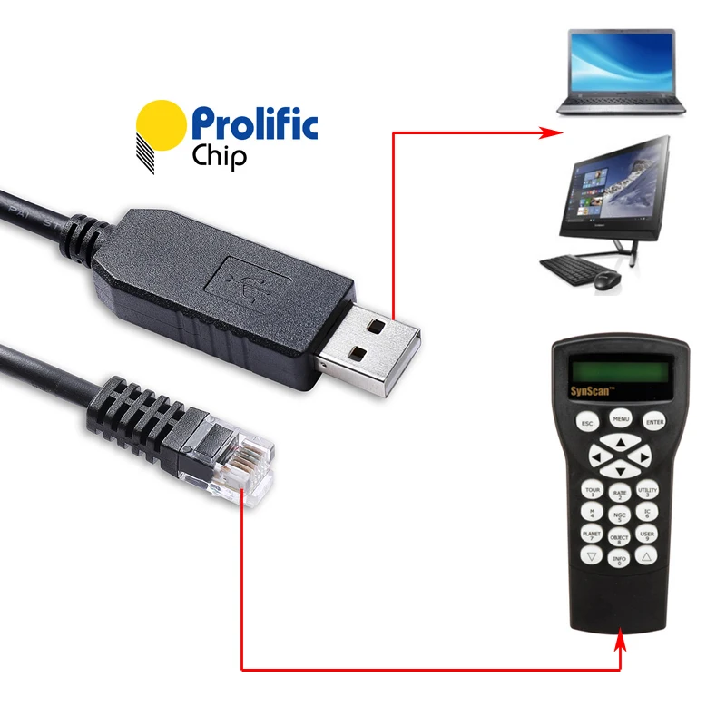 Prolific USB RS232 Serial to RJ12 6P6C PC Link kabel do łączenia Skywatcher Synscan Hand Control do PC i aktualizacji oprogramowania sprzętowego
