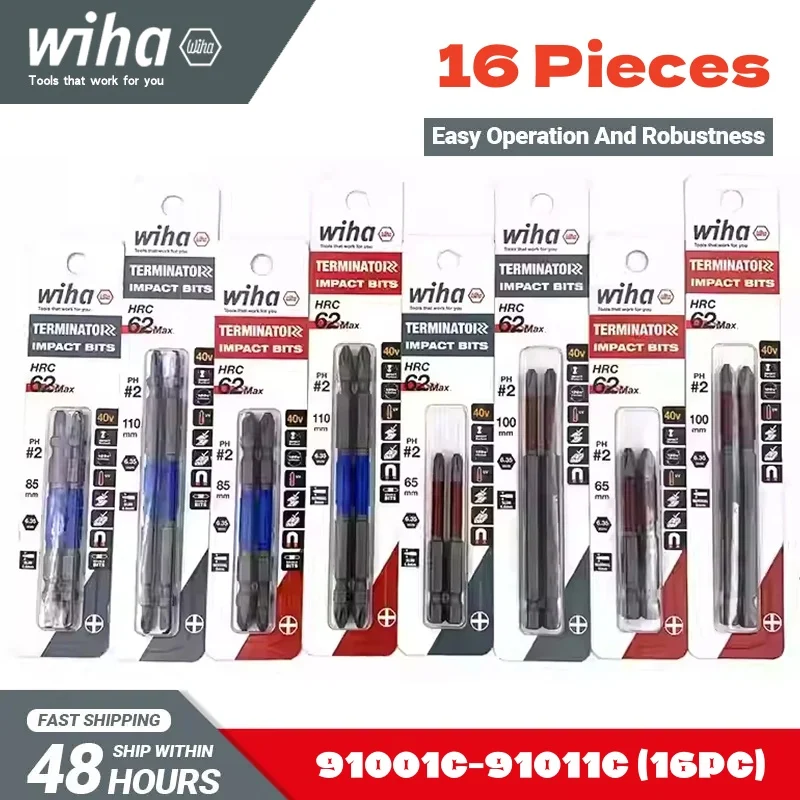 

Wiha 2PC 16PC Screwdriver Bit Kit 1/4 Inch Hexagonal Shank Anti Slip Drill Bit PH2 Length 65/85/100mm Manual Tool 91001C-91011C