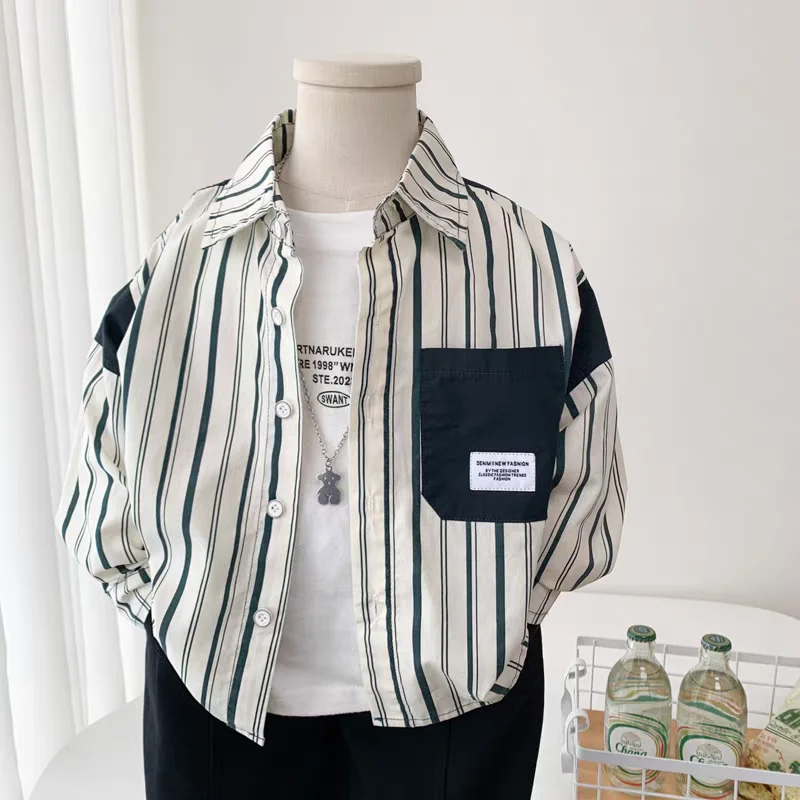 

Boys Stripe Shirt Spring Autumn New Korean Style Children Handsome Thin Cotton Pure Cotton Top