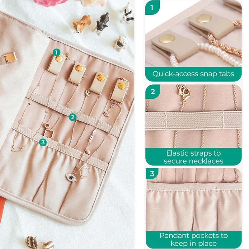 Foldable Fashion Portable Jewelry Bag, Large Women\'s Travel Jewelry Roll, Necklace Earring Ring Jewellery Display Storage Bag