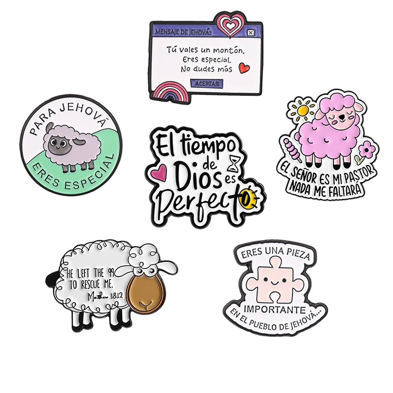 Broche de fe de Jesús de oveja rosa, alfileres esmaltados EL SENOR ES MI PASTOR NADA ME FALTARA, insignia de solapa, regalo de joyería para amigos