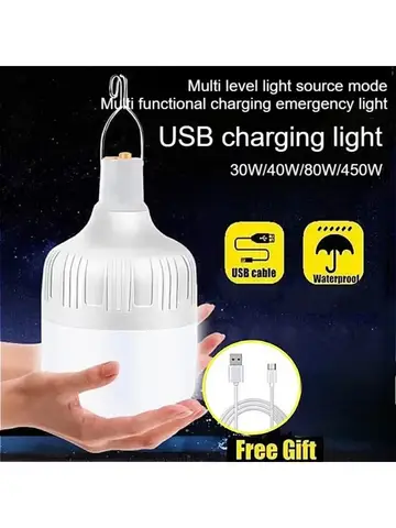 Portable Outdoor BBQ Camping Lights USB Rechargeable lamp LED Emergency Bulb Hook High Power Tents Lantern Night Lights Bulb