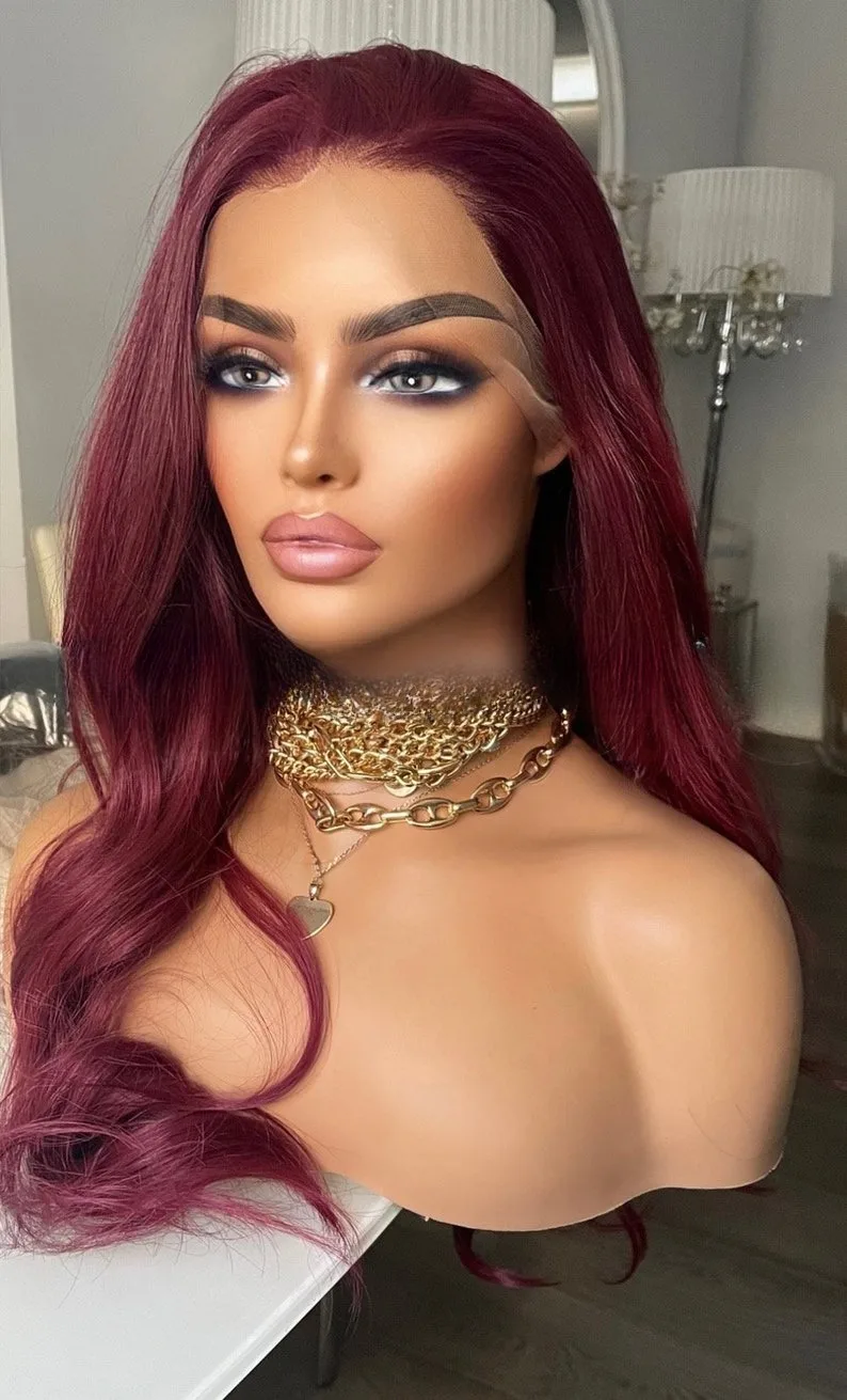 بورجوندي الأحمر شعر مستعار الجسم موجة الدانتيل شعر مستعار أمامي 13x4 HD شفاف الدانتيل الباروكة الأمامية غلويليس قبل قطعها الاصطناعية للنساء peluca