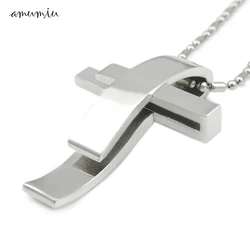 AMUMIU Silver Color Cross Stainless Steel Pendant Necklace Men Women Chain Jewelry Christmas Gifts Wholesale KP101