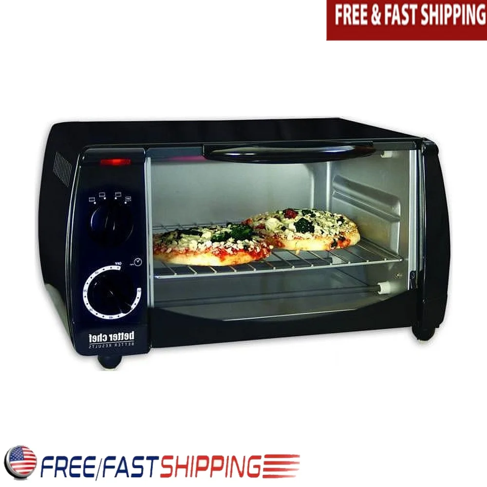 

9L Toaster Oven Broiler 4 Slice Quartz Heating Timer Bake Broil Toast Roast with Tempered Glass Door and Rack