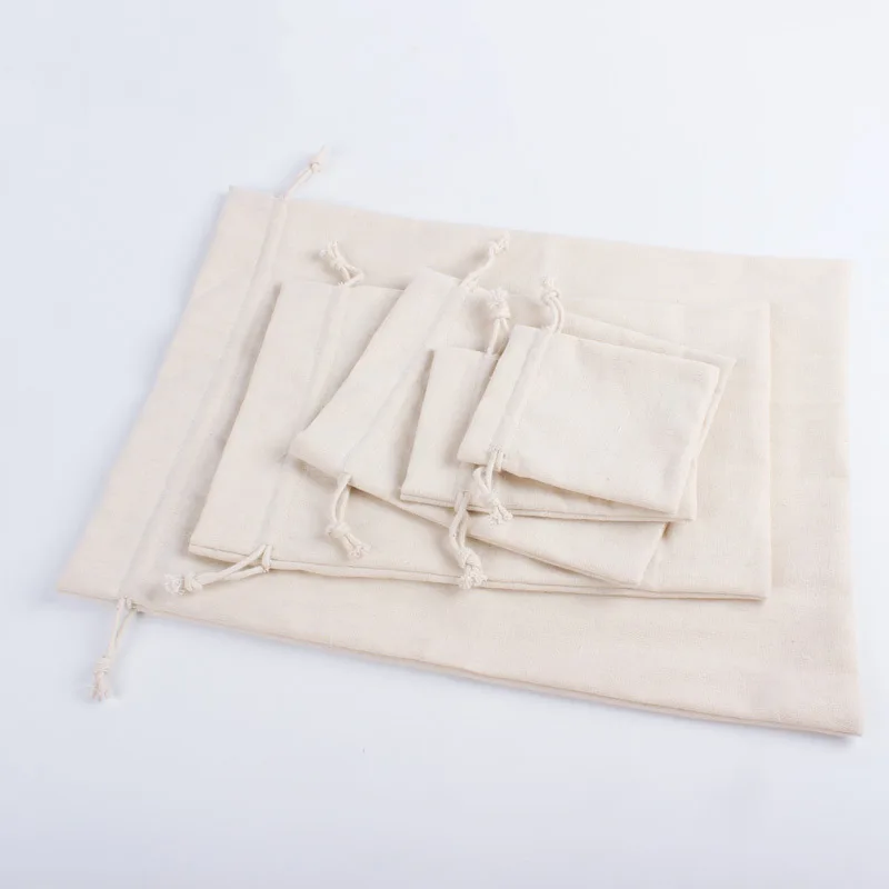 5 Sizes Cotton Linen Cloth Drawstring Bags Food Candy Tea Storage Bags Organizer Kitchen  Jewelry Packing Pouch Wholesale