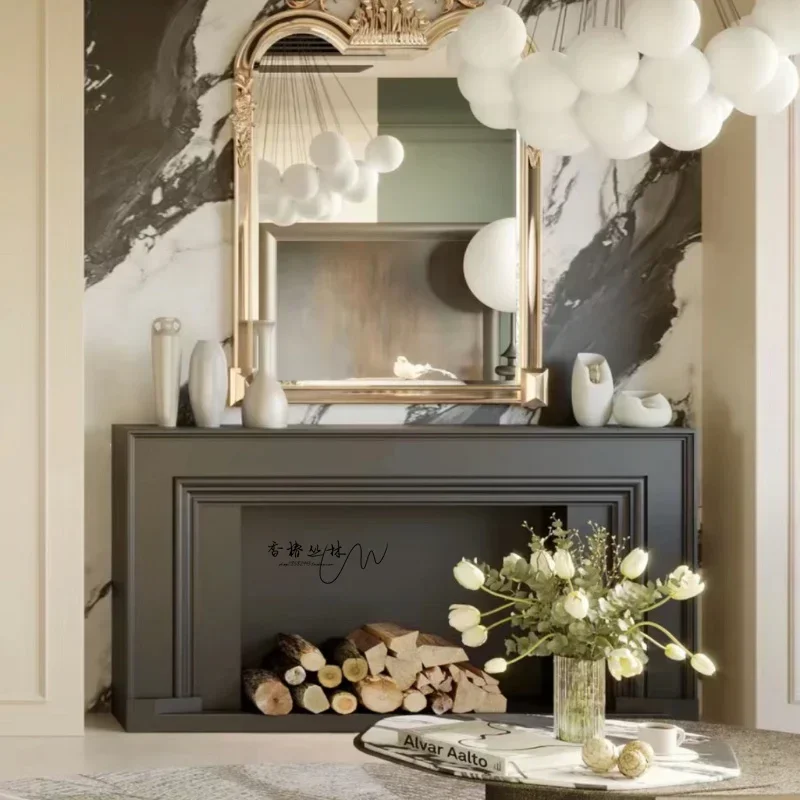 

American Light Luxury Solid Wood Fireplace Mantel Simple Living Room Wall Fireplace Cabinet Background Wall