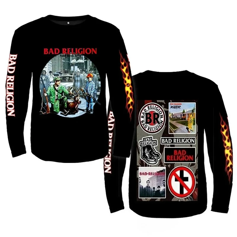 Bad Religion Punk Band Retro Long Sleeve T-shirt Round Neck Sportswear Gothic Harajuku Top, Suitable for Both Men and Women