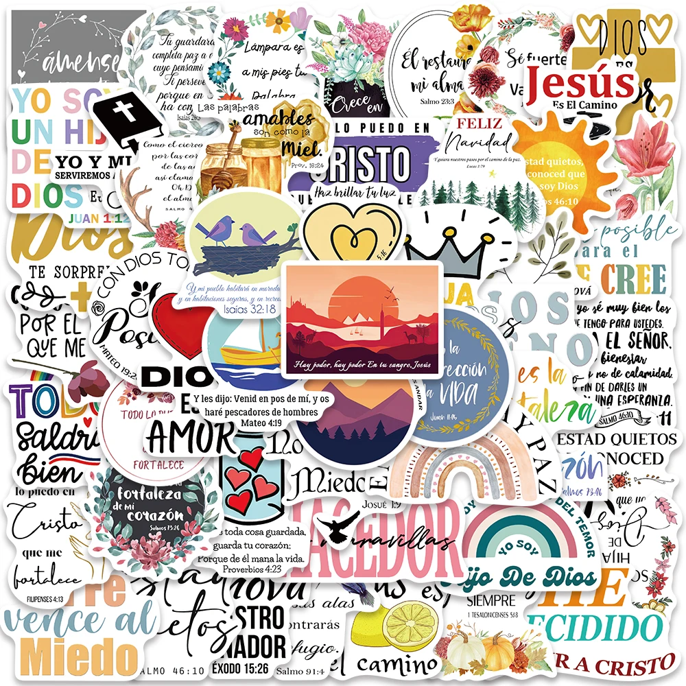50pcs Spanish Bible Sticker Retro Aesthetic Decal For Diary Scrapbook Laptop Luggage Envelope Label Decal Sticker Holiday Gift