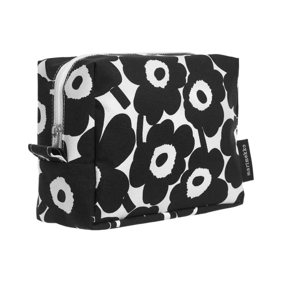 Vilja Mini Unikko Terry Cotton Cosmetic Bag Black Floral Cosmetic Bag to Include in your Travel Essentials 9x4x7 in