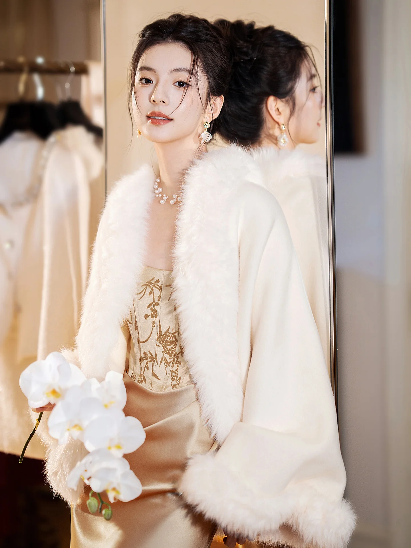 

Ele White Woolen Fur Coat for Women Irisymois Wedding Dr Outerwear awl Ele French Sle Long Sve Mid-Length