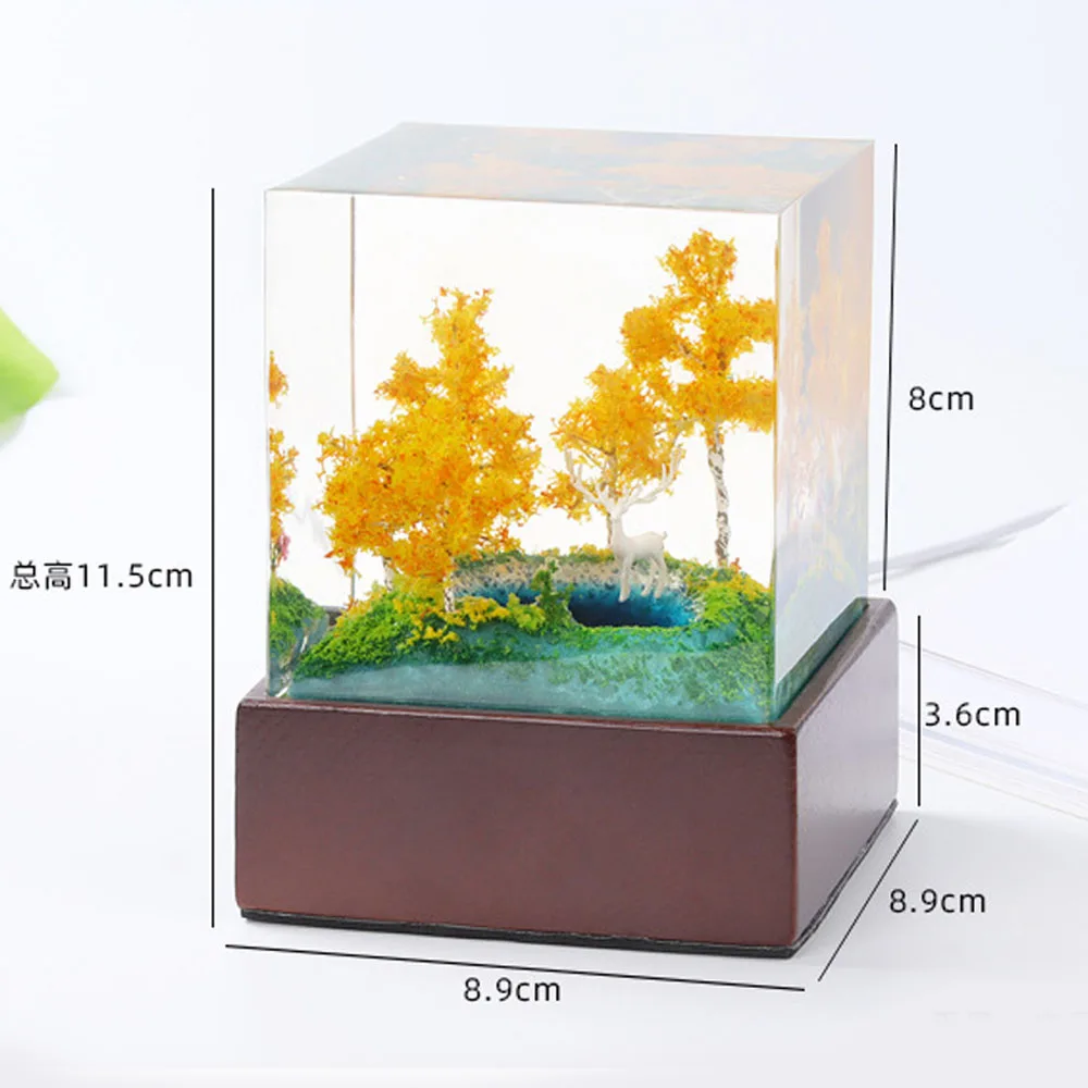 Imagem -05 - Luz Noturna de Paisagem Miniatura Luz de Mesa de Resina Arte Criativa Decoração Lâmpada Cubo Floresta de Outono Carregamento Usb 8cm