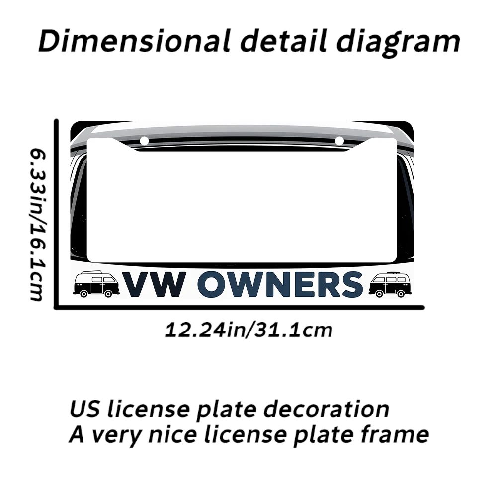 1 قطعة أبيض وأسود VW مالك نمط 2 حفرة إطار لوحة الترخيص ، مادة الألومنيوم ، 6x12 بوصة ، مع مجموعة المسمار ، الجدة الرجعية
