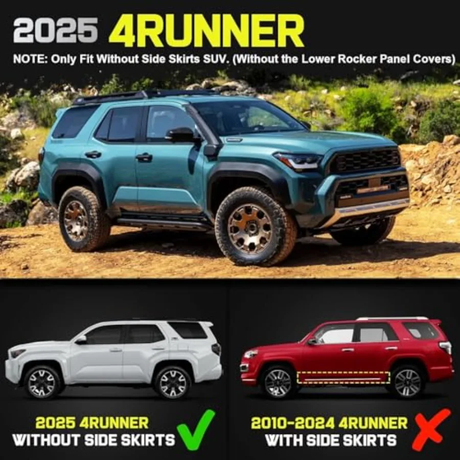 خطوات جانبية منسدلة 5.5 بوصة لـ 2025 2026 Toyota 4Runner بدون تنانير جانبية قطعة واحدة قضبان خطوة سوداء مصنوعة من الفولاذ الكربوني #3
