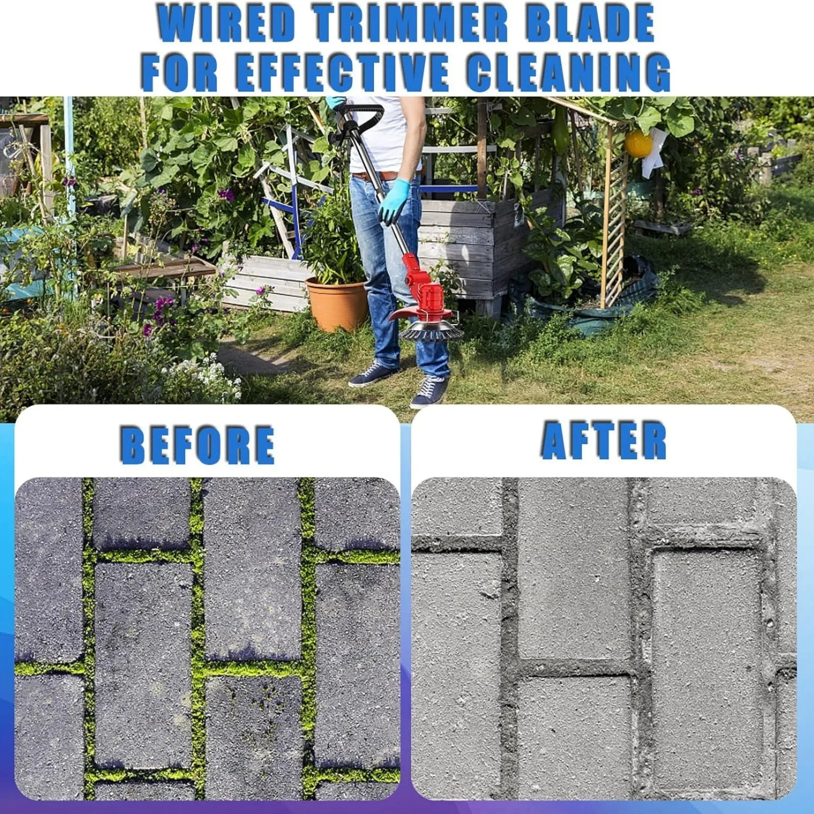 8 ''/10'' 스틸 와이어 휠 잔디 트리머 헤드 가정용 가솔린 Brushcutter 제거 녹 및 이끼 용 정원 제초 브러시 교체