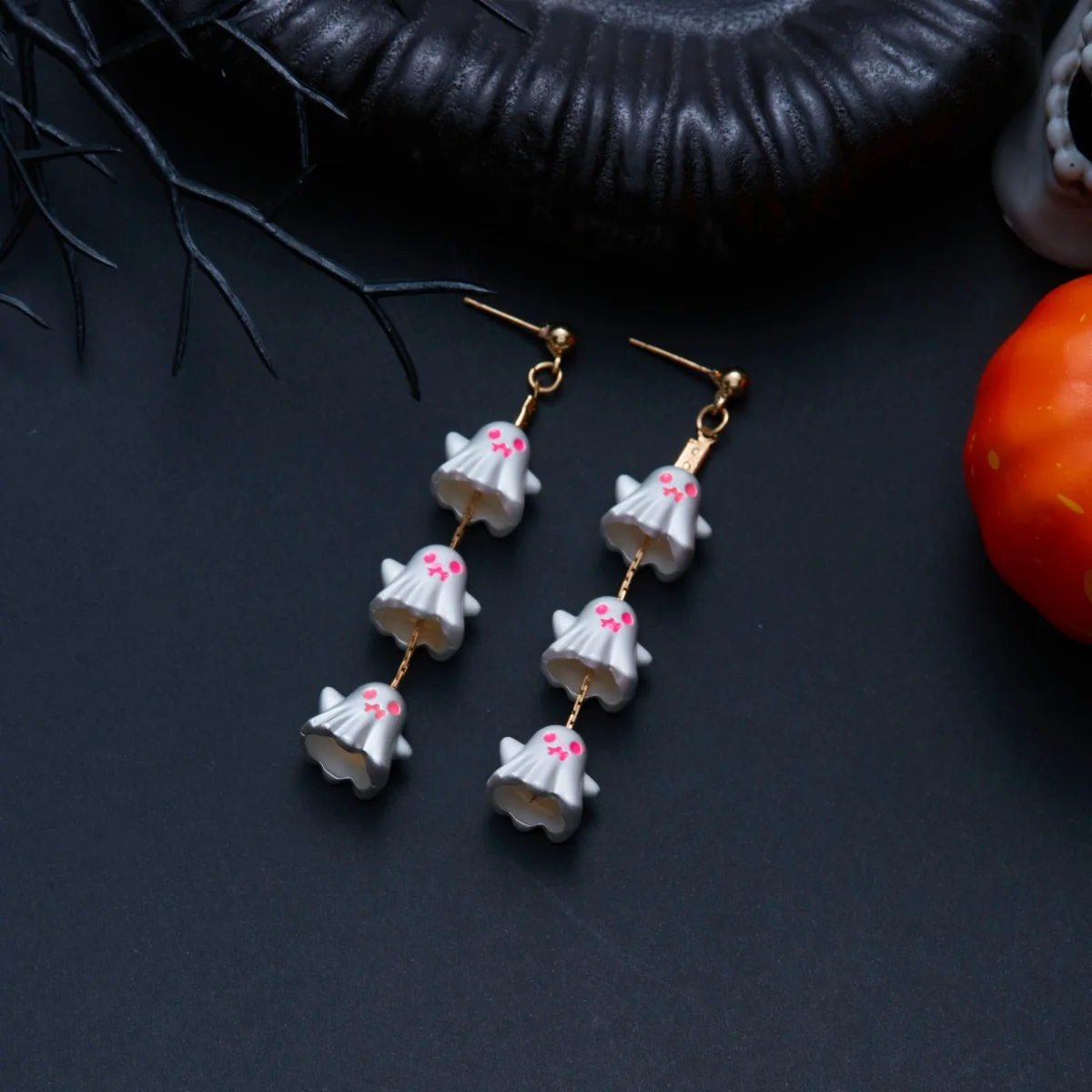 Halloween Niedliche 3D-Geister-Ohrringe mit Quasten für Damen und Herren, Gothic-Cartoon-Ohrringe mit weißen Geistern, Punk-Party-Schmuck – Detail 19