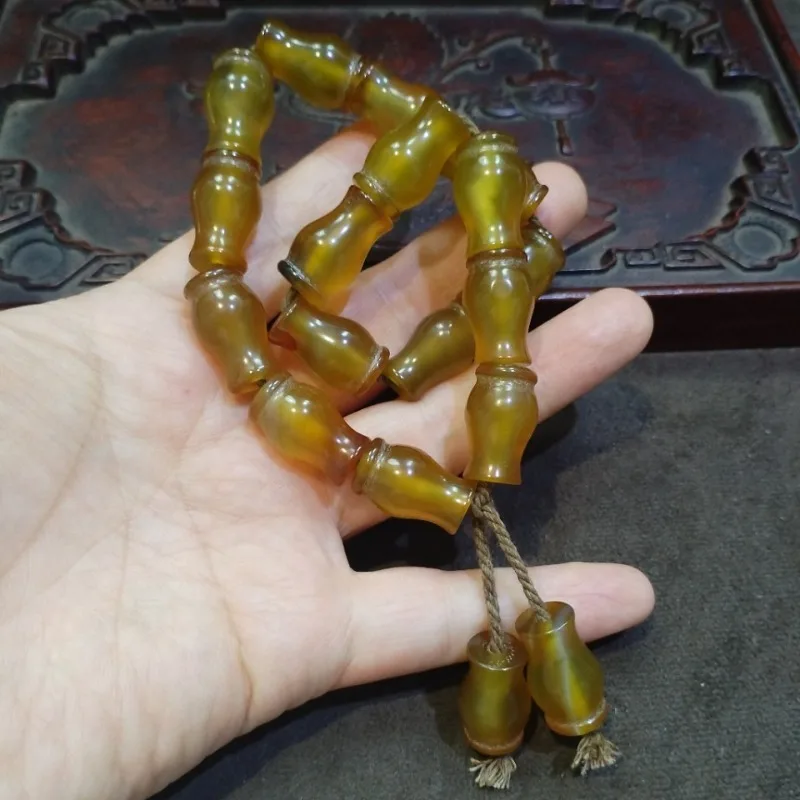 Retro Cylindrical Yellow Agate Bamboo Bead Strand Vintage DIY Bracelet Necklace Making Beads