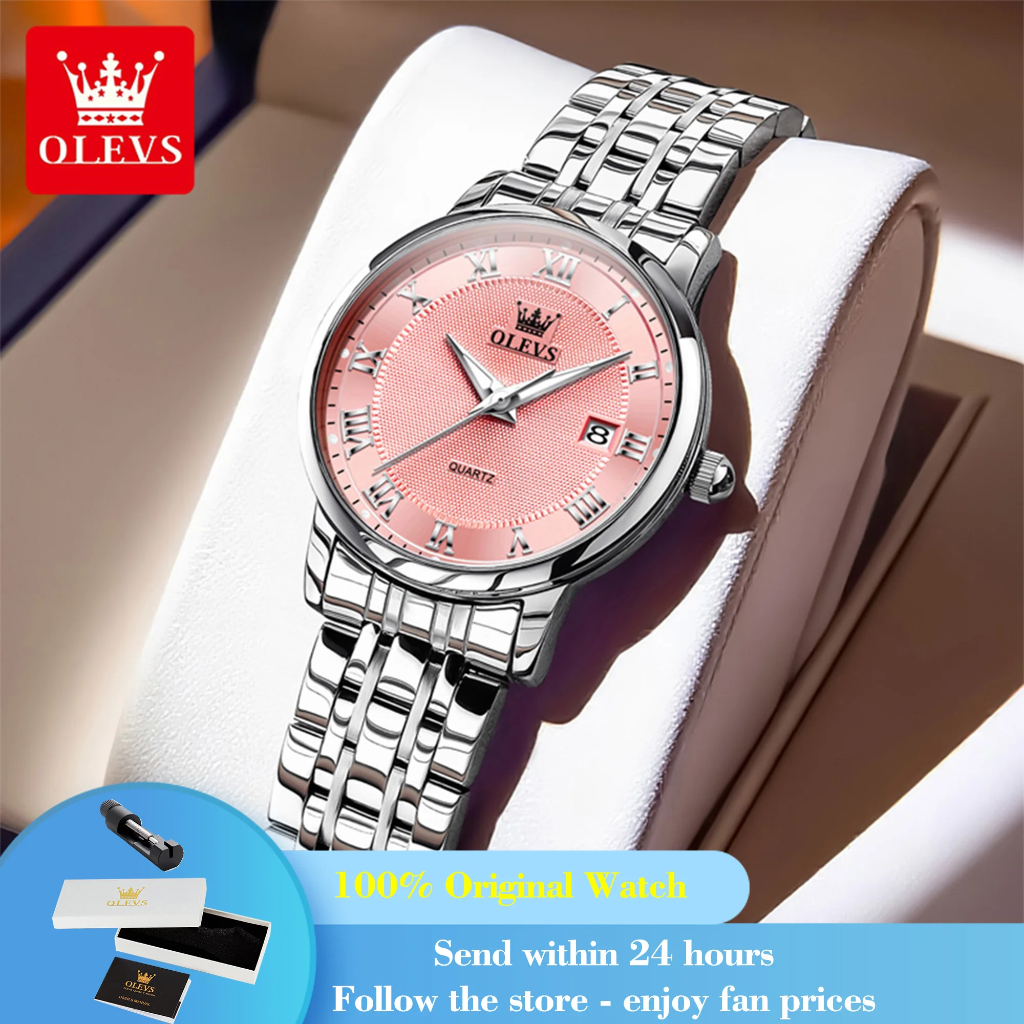 OLEVS 5611 Watch For Women Thin Case Roman Scale Date Fashion Ladies Wristwatch Simple Original Waterproof Quartz Woman Watches