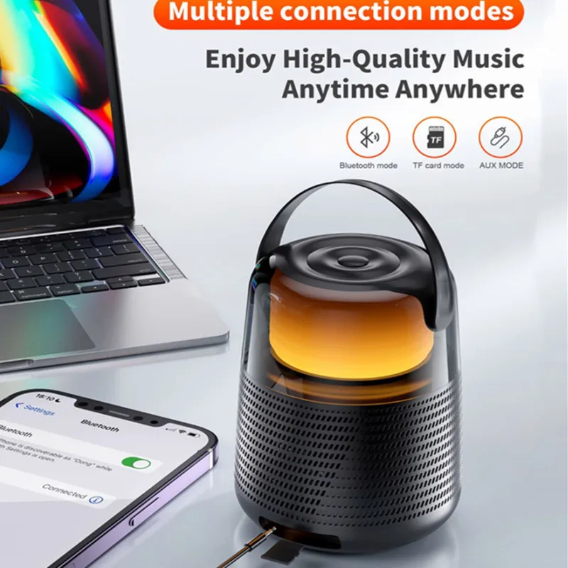 

Colorful LED Light Outdoor Camping Bluetooth Speakers Rechargeable TWS Stereo Wireless Subwoofer QERE HF55 Mini Portable Speaker