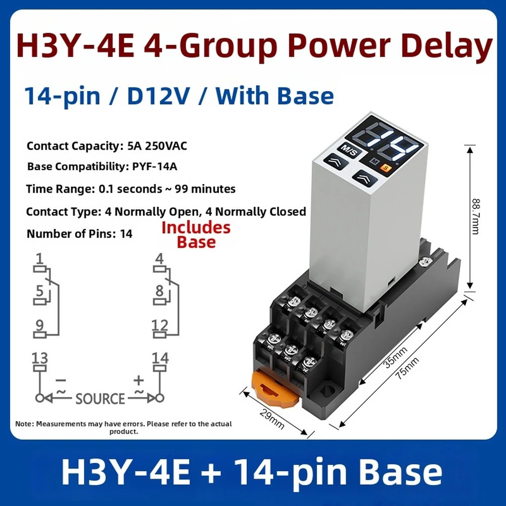 For H3Y-4 Digital Timer Relay Small Power On Delay Controller DC12V DC24V AC220V 8 Pin Socket Included For Industrial Automation