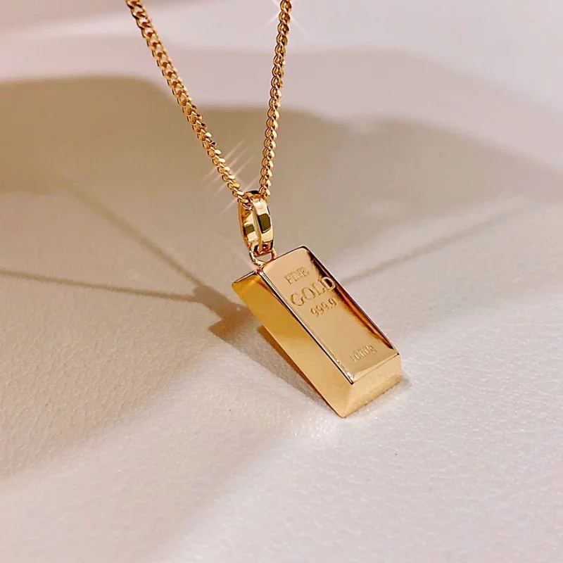New Luxury Trendy Gold Plated Small Bars Bricks Pendant Necklaces for Women Link Chains Punk Fashion Jewelry Wedding Party Gift