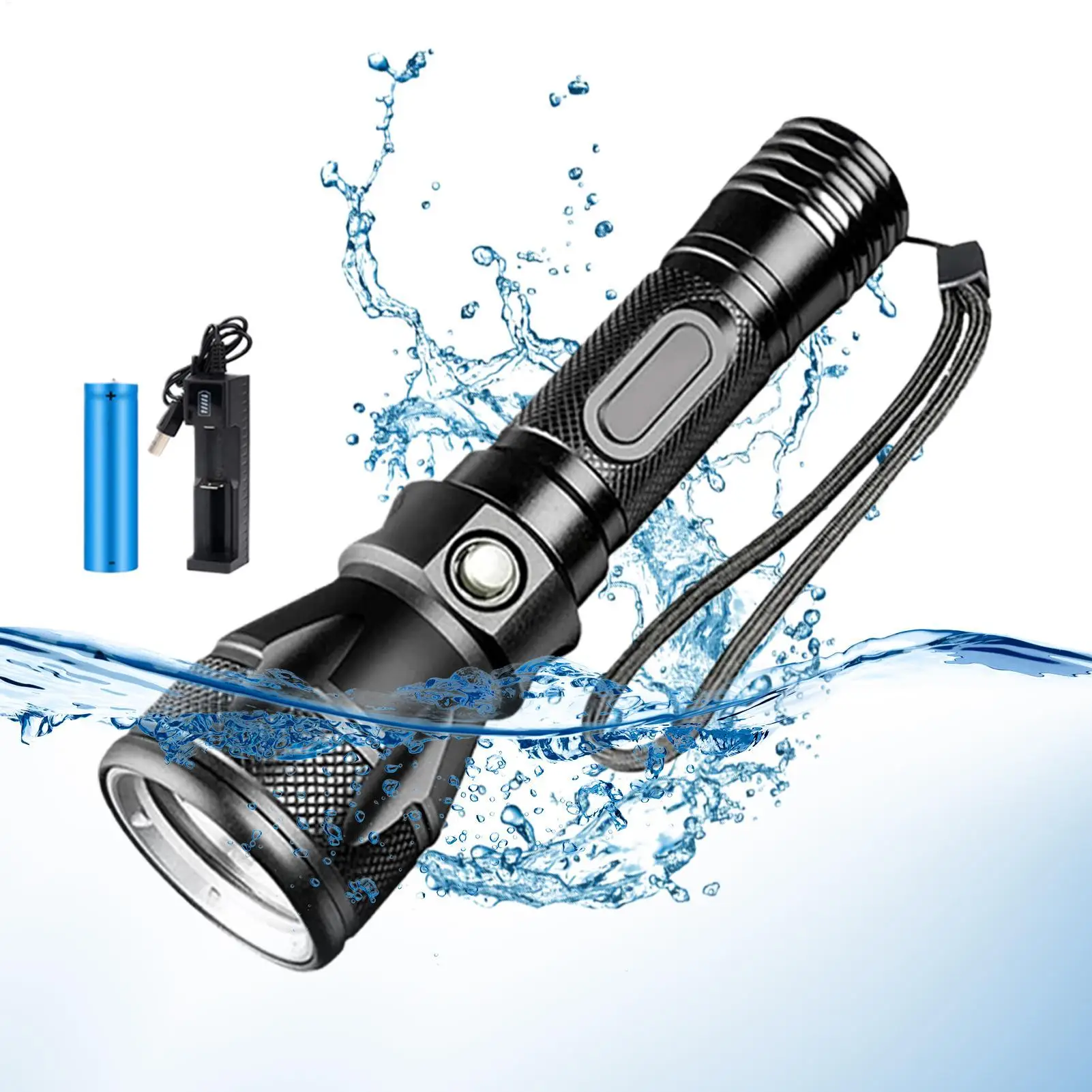 Linterna de Buceo LED Recargable de 3 Modos, Potente e Impermeable, Luz de Buceo Portátil para Deportes Nocturnos al Aire Libre, Segura para Uso Subacuático