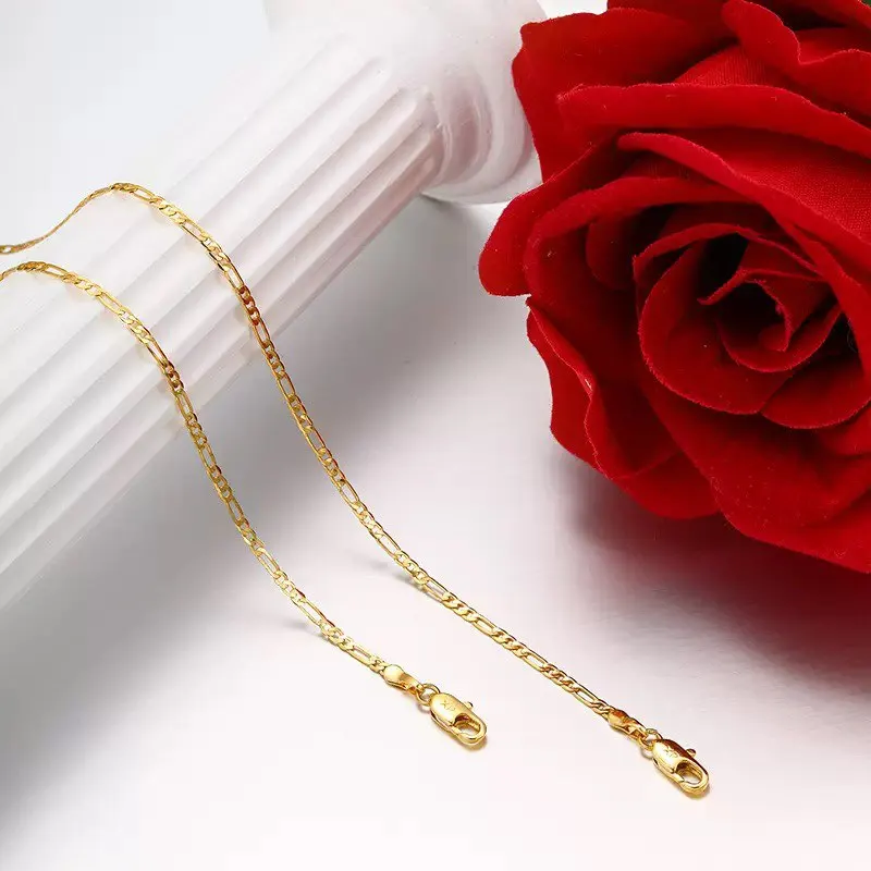 XP Jewelry --( 35 45 50 60 cm x 2mm )  Gold Plated 18 K / 24 k Classic NK 3 :1 Chain Necklaces For Men Women Fashion Jewelry