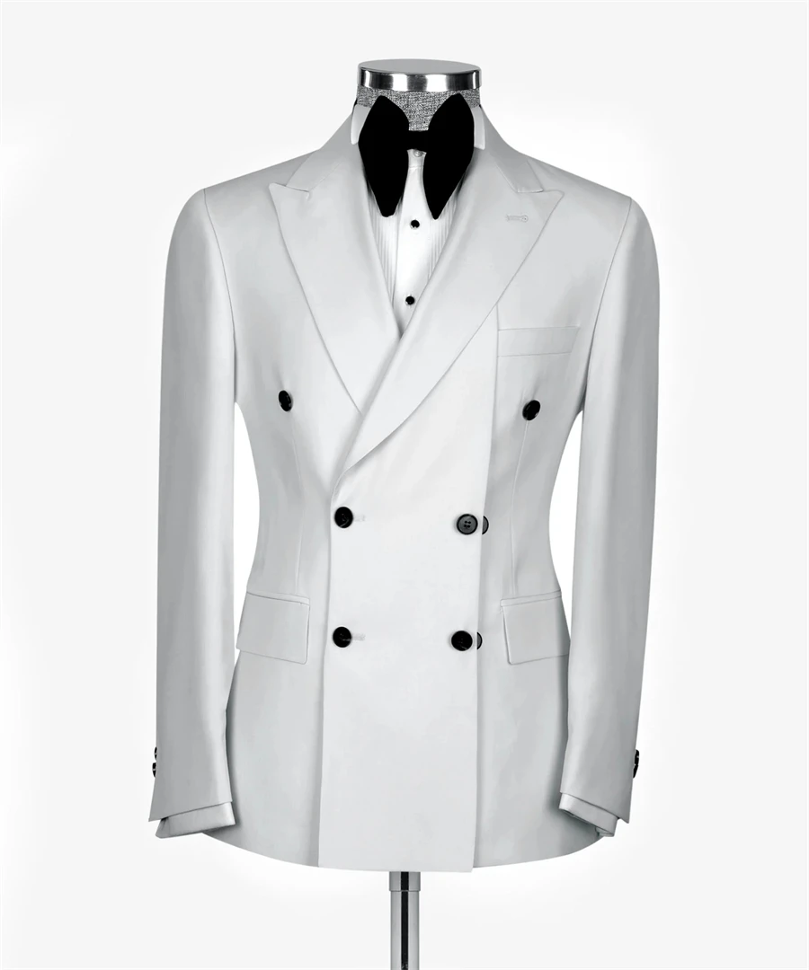 

Black Buttons White Wedding Groom Tuxedo Double Breasted Groom Suits 2pcs Blazer Pants Formal Party Male Suit