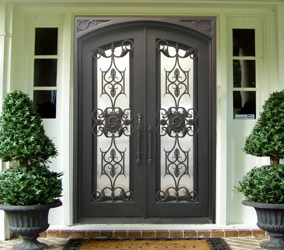 Iron Door Customization Wrought Iron Double Entry Doors Simple Design Forge Wrought Iron Door For Entry