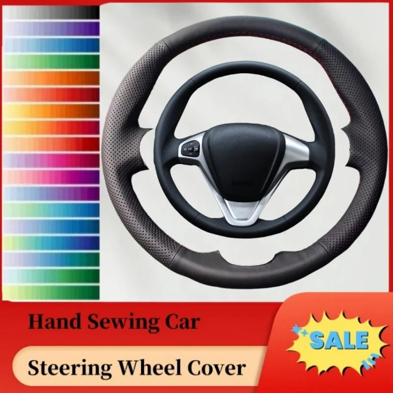 

DIY Abrasion-resistant Genuine Leather Steering Wheel Cover For Ford Fiesta Focus Badge Mondeo Ecosport Kuga Galaxy Escape