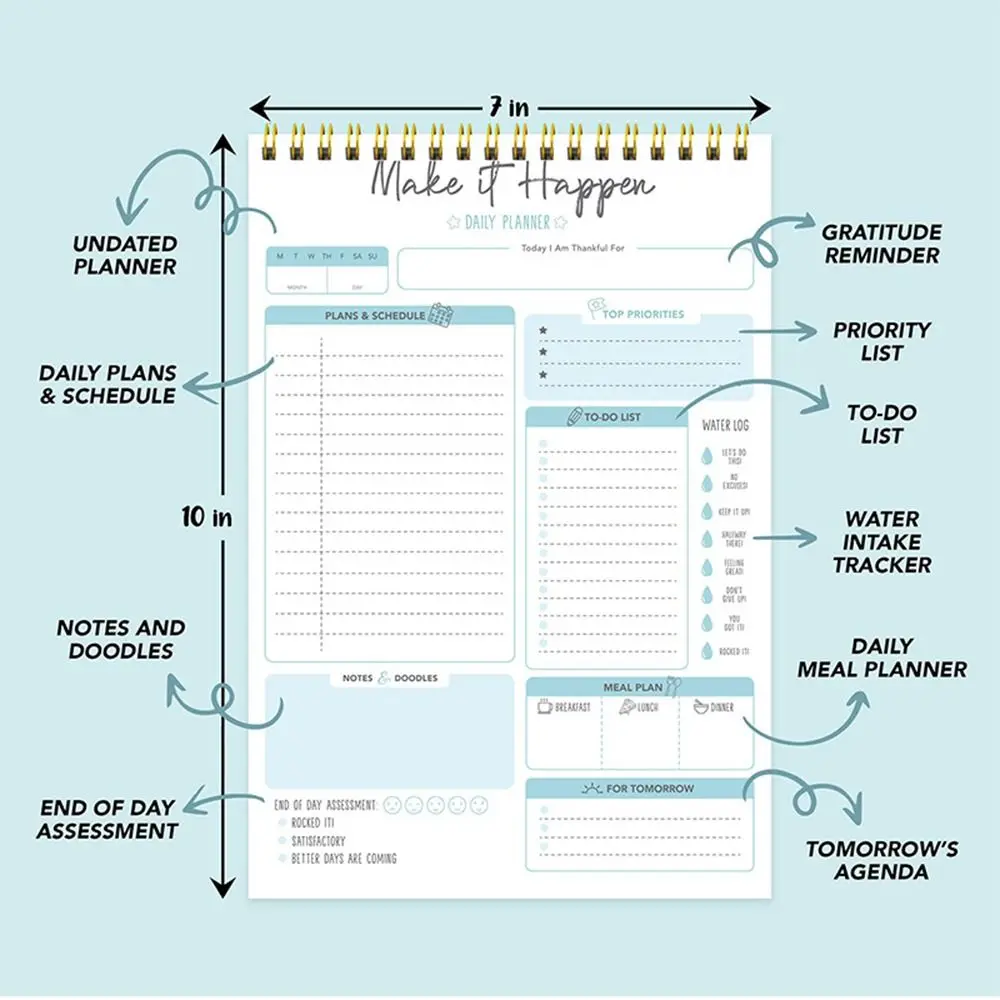 

Cute Notebook 52 Sheets To Do List Notepad Easy Tear-off Portable Schedules Journal Time Schedule Memo A5 Agenda Planner Student