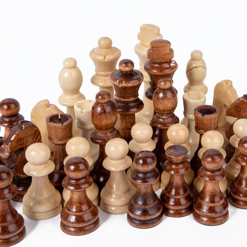 Piezas de ajedrez de madera maciza, juego de ajedrez de madera marrón, Staunton, 32 piezas