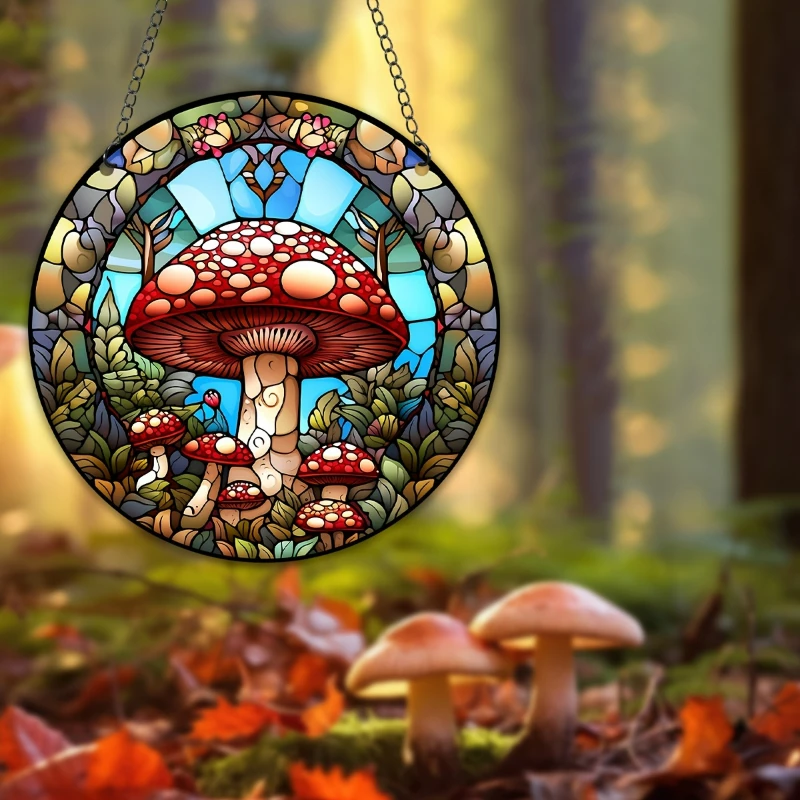 Mushroom Stained Window Hanging Decor Suncatche Gifts For Plant Lovers Outdoor Housewarming Home Decor Garden Wall Sign Creative