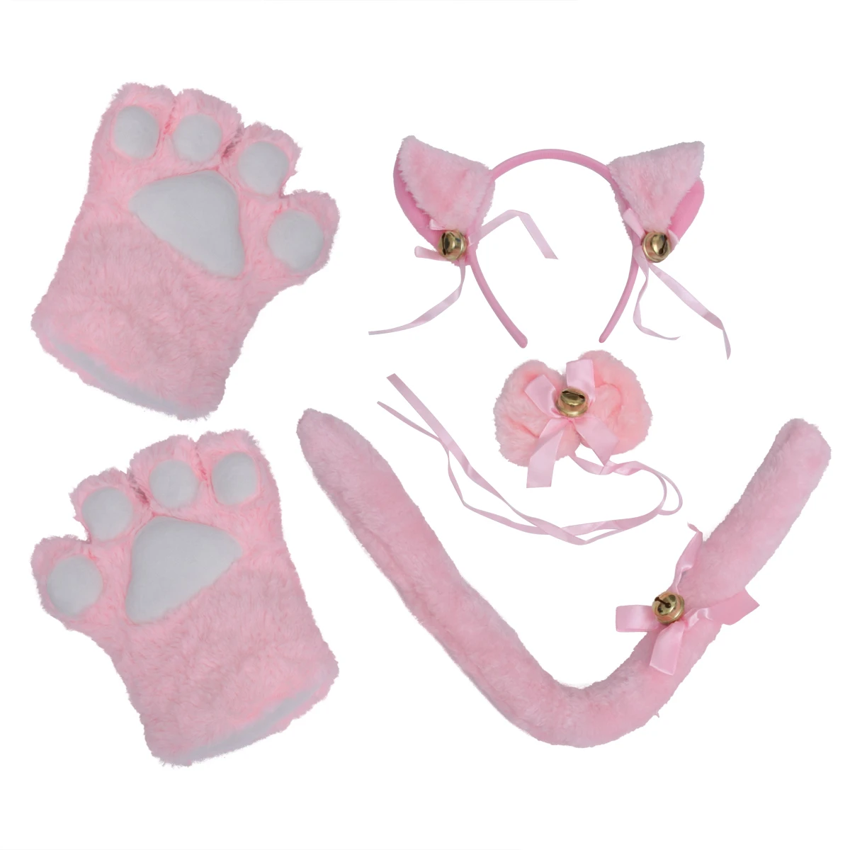 

5pcs Cat Claw Gloves Set Collar Tail Headb Party Cosplay Accessories Costume Adorable Kit Gothic Lolita