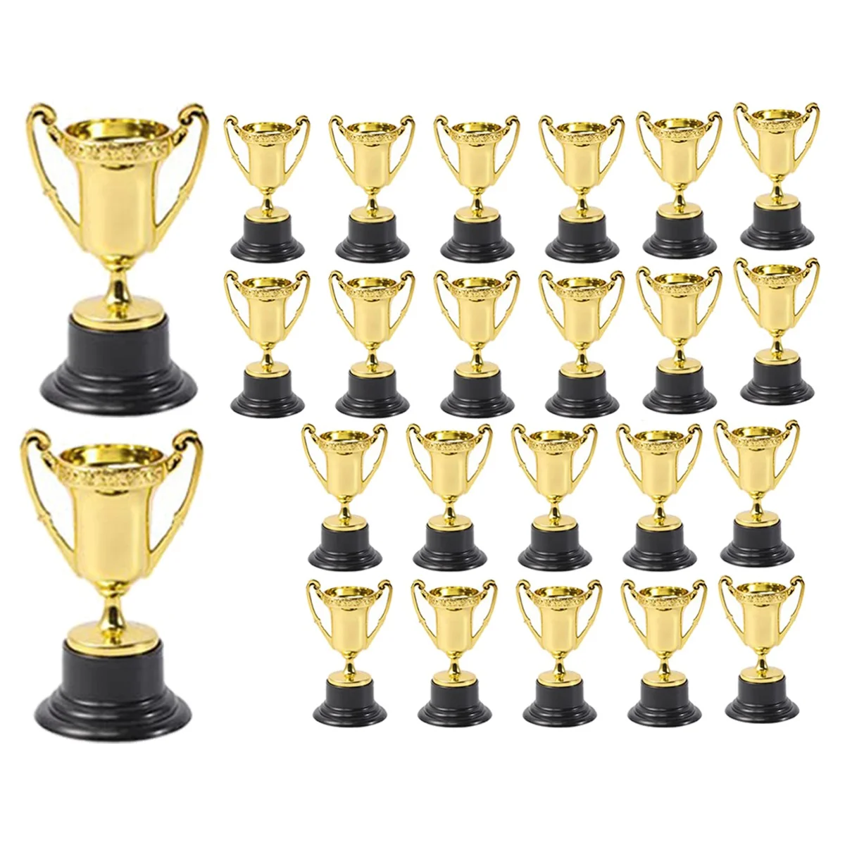 24Pcs Golden Mini Award Trophy Prizes Decor Plastic Reward Prizes Kindergarten Kids Gift Awards Trophy with Black Base