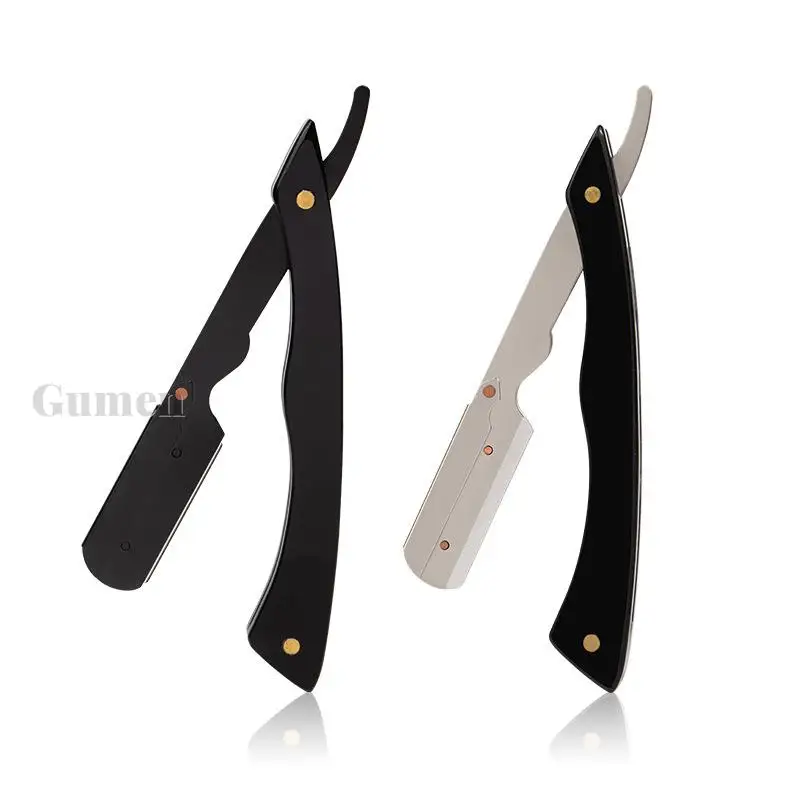 Manual Stainless Steel Straight Safety Razor Acrylic Handle Men Shaving Barber Tools Folding Hair Shaving Knife With 10pcs Blade