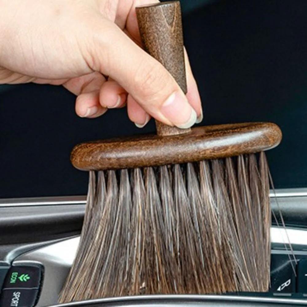 Wooden Coffee Cleaning Brush Soft Bristles Powder Dusting Keyboard Brush Multifunctional Crank Handle Dust Removal Brush