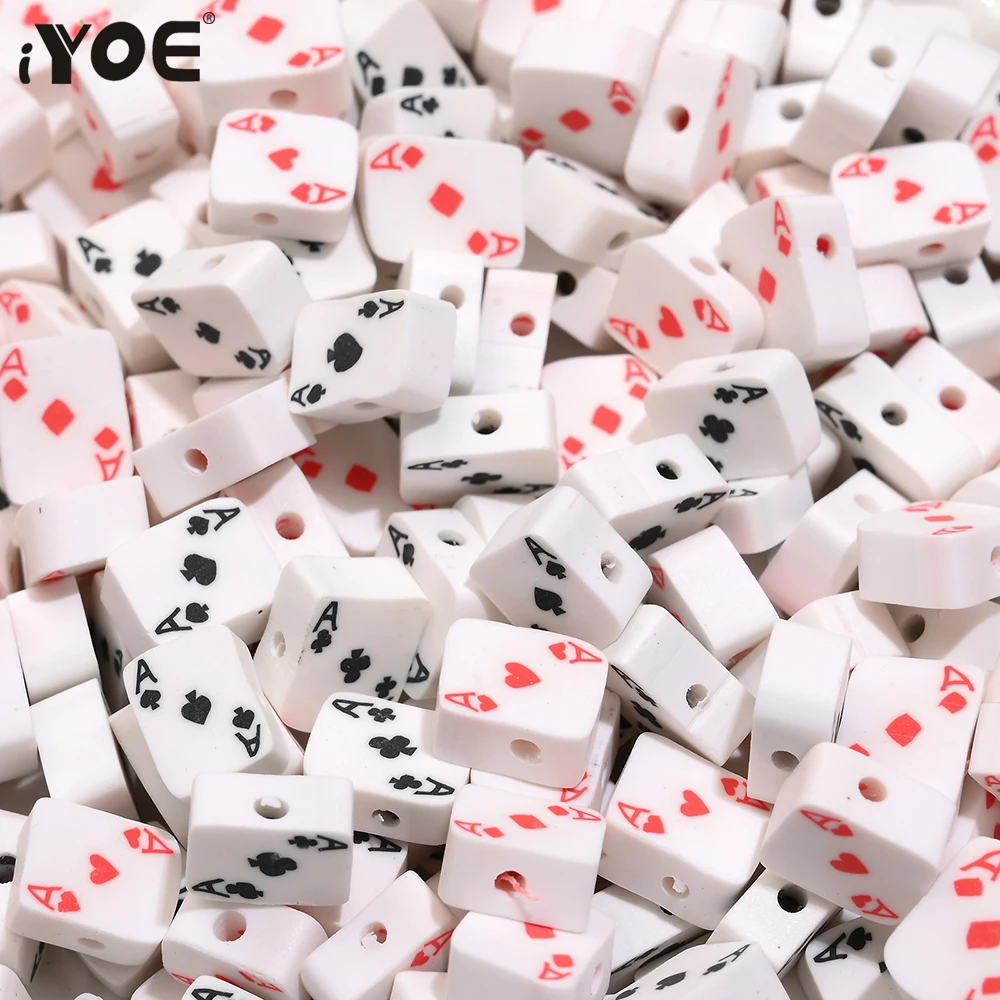 iYOE 30/50pcs Funny Poker a Clay Beads Mix Color Spacer Beads For Jewelry Making Supplies Diy Ornament Accessories