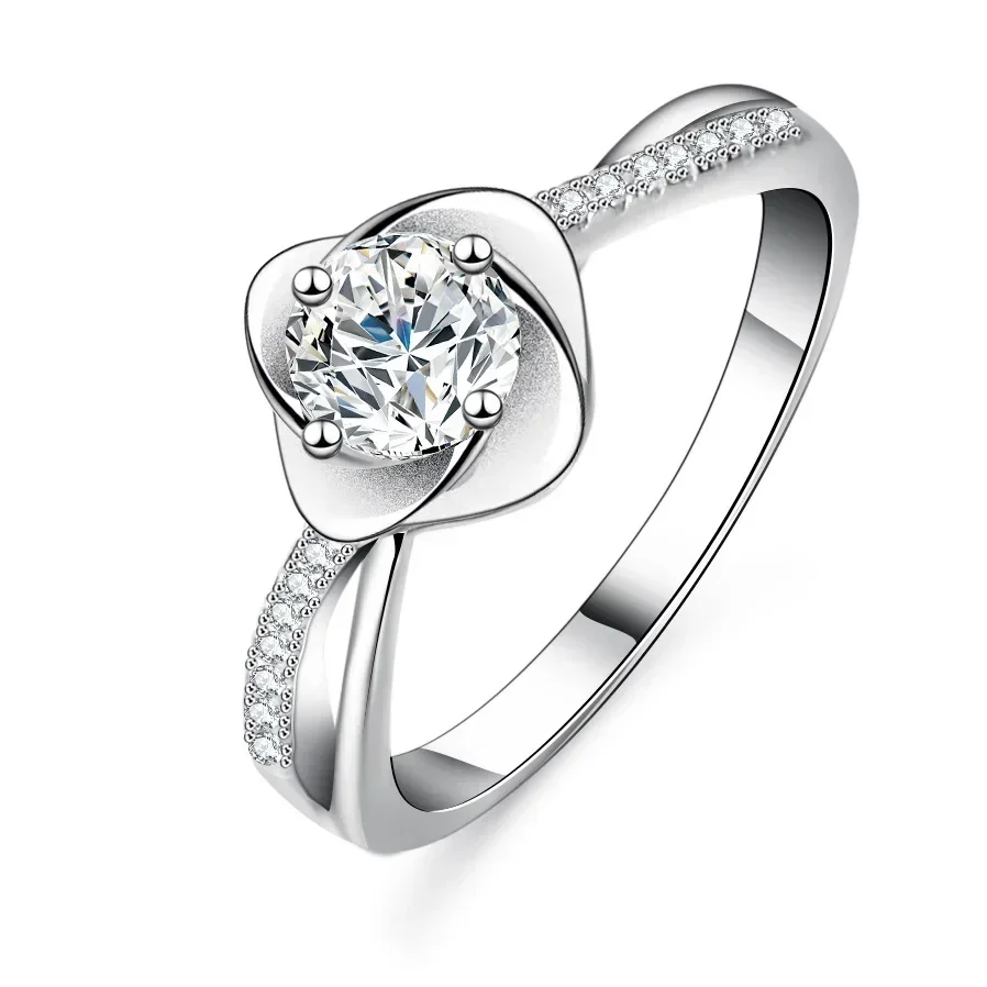 Luxury Real 18K White Gold Ring With Certificete VVS 0.5 Ct D Color Moissanite Diamond Rings for Women Engagement Wedding Band