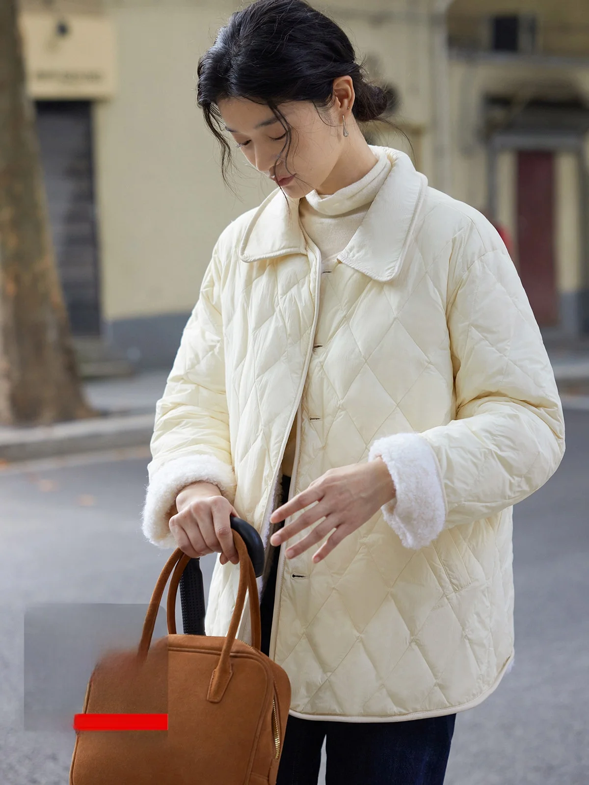 

Nicepeople 2023AW Woolen Tassel-End Removable Collar down Jaet ort Outerwear Two-Way Wear Ladies Faion Commute Sle