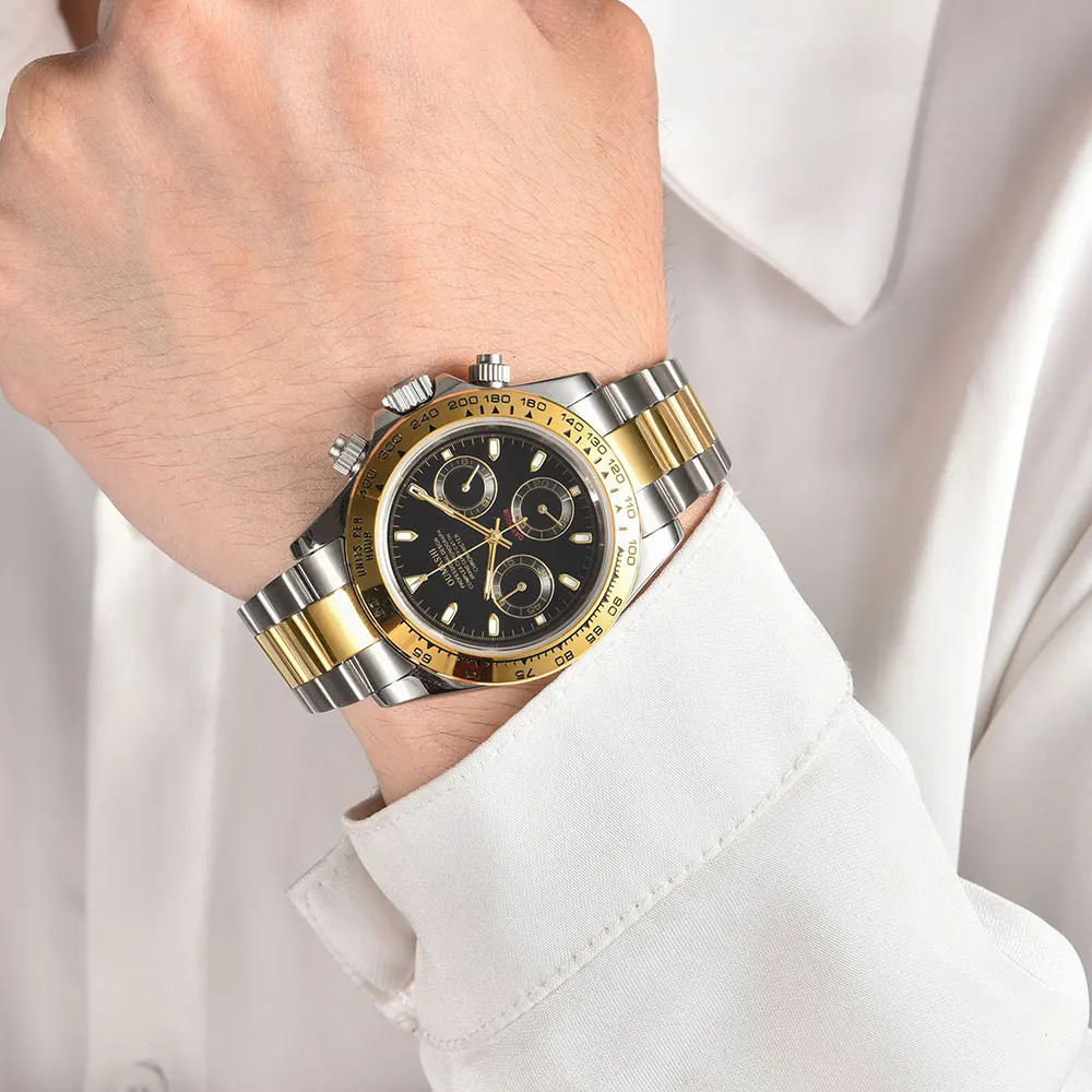 39mm men's watch VK63 movement quartz chronograph sapphire glass stainless steel strap luxurious business men's custom watch