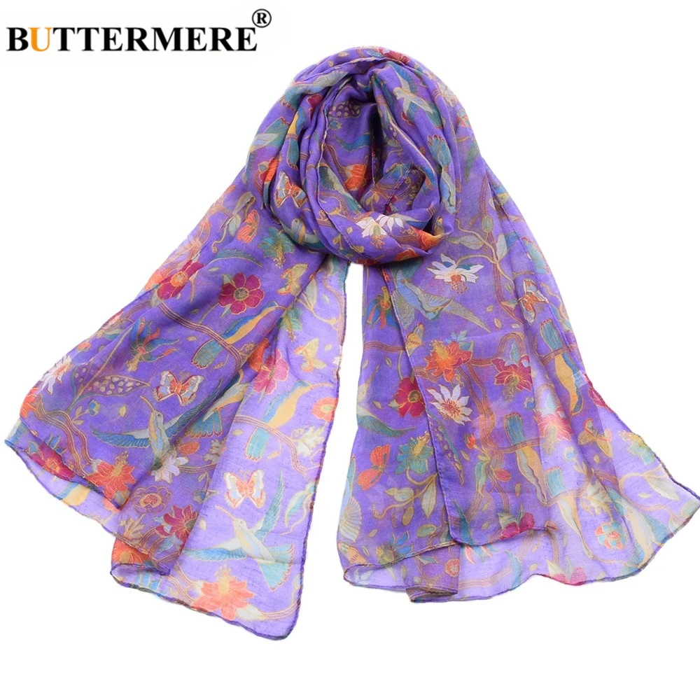 

Purple Women Scarf Flower Print Voile Spring Autumn Colourful Scarfs for Ladies Scarves New Design Fashion Brand Women Echarpe