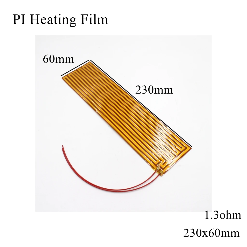 230x60mm 5V 12V 24V 110V 220V PI Heating Film Polyimide Adhesive Electric Heater Plate Panel Pad Mat Fuel Foil Oil Engine Tank